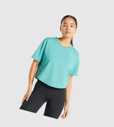 Camiseta Gymshark Pulse Mujer Turquesa | EYBUZOS-76