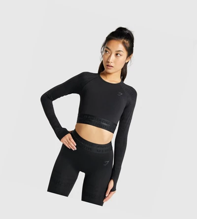 Camiseta Gymshark Vision Crop Top Mujer Negros | GDOKLFH-21