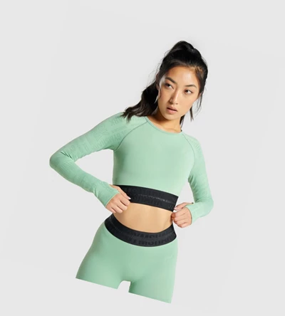 Camiseta Gymshark Vision Crop Top Mujer Verdes | VQEPFLC-41