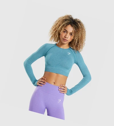 Camiseta Gymshark Vital Seamless 2.0 Crop Top Mujer Turquesa | FIENCUS-60