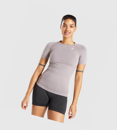 Camiseta Gymshark Vital Seamless 2.0 Mujer Grises Marrom | WLAMPXG-08