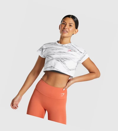 Camiseta Gymshark Zone Estampados Crop Mujer Blancos Negros | ERSUITL-19