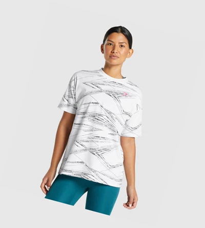 Camiseta Gymshark Zone Estampados Mujer Blancos Negros | DSMRHXL-07