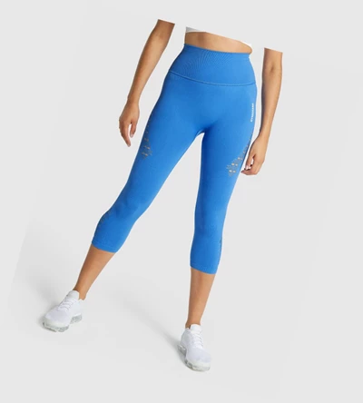 Leggins Gymshark Energy Seamless Cropped High Waisted Mujer Azules | CMGPHET-57