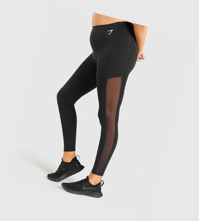 Leggins Gymshark Entrenamiento Mesh Pocket High Waisted Mujer Negros | ZXBQKNH-71