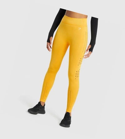 Leggins Gymshark Glow Seamless Tights High Waisted Mujer Amarillos | TCBPZFA-71