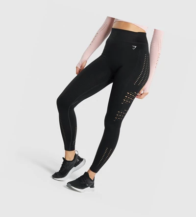 Leggins Gymshark Glow Seamless Tights High Waisted Mujer Negros | WXHEOUB-60