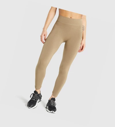 Leggins Gymshark Pause Seamless High Waisted Mujer Marrom | EJLFSQR-94