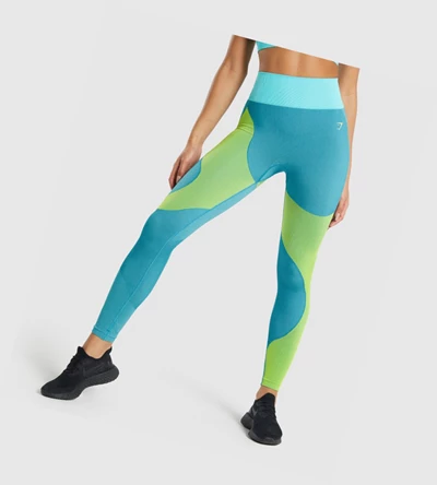 Leggins Gymshark WTFlex Seamless High Waisted Mujer Azules | DTGISOP-60