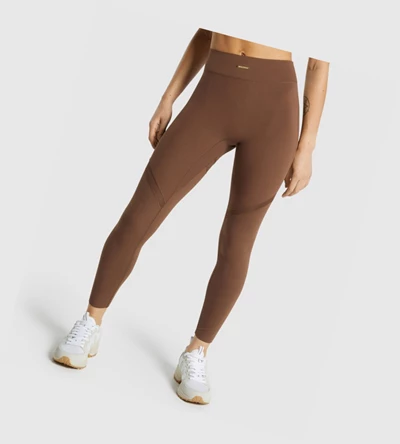 Leggins Gymshark Whitney Mesh High Waisted Mujer Marrom | HJNWIRQ-37