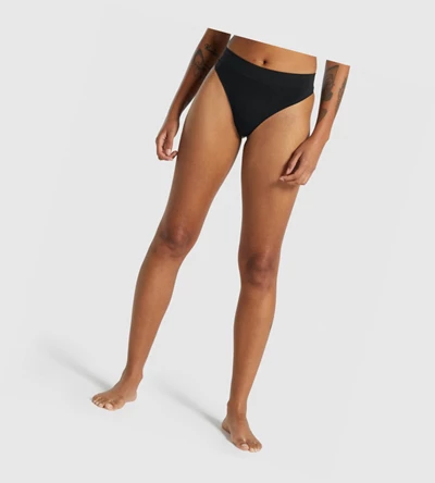 Ropa Interior Gymshark Seamless High Rise Tanga Mujer Negros | VRTSYKI-98