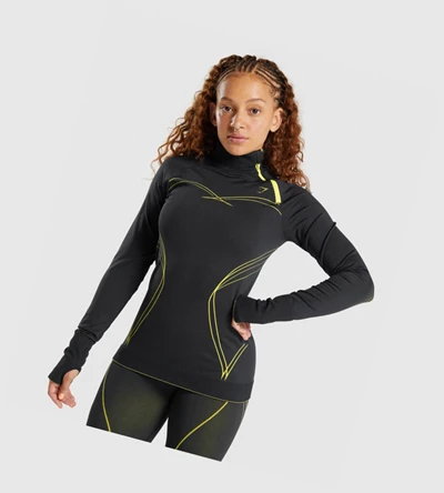 Sudadera Con Capucha Gymshark Apex Seamless 1/4 Zip Mujer Negros Amarillos | TGIESJN-93