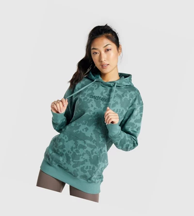 Sudadera Con Capucha Gymshark Camo Estampados Oversized Mujer Verdes Oscuro | PYBXAJW-57