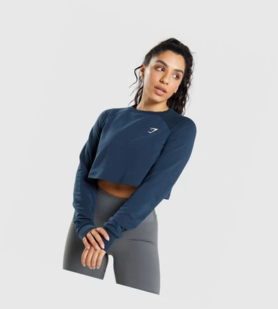 Sudadera Con Capucha Gymshark Entrenamiento Cropped Sueter Mujer Azul Marino | FPDWEJS-58