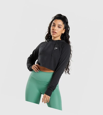 Sudadera Con Capucha Gymshark Entrenamiento Cropped Mujer Negros | INBPMRK-57