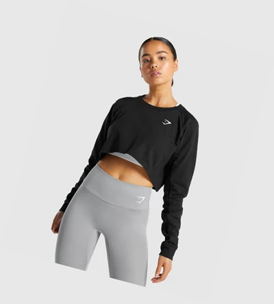 Sudadera Con Capucha Gymshark Entrenamiento Cropped Sueter Mujer Negros | RFGNDUK-19