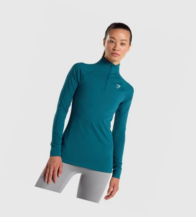 Sudadera Con Capucha Gymshark Entrenamiento 1/4 Zip Mujer Turquesa | TRSJGLE-76