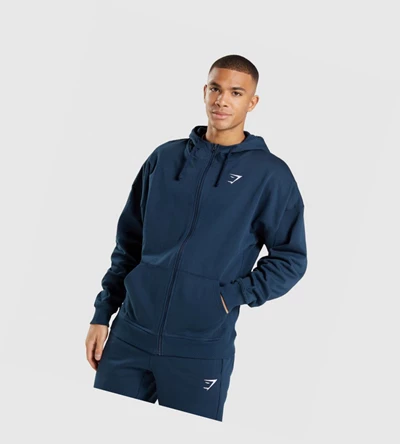 Sudadera Con Capucha Gymshark Essential Oversized Zip Up Hombre Azul Marino | KUGMJCL-01