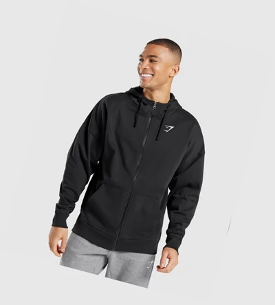 Sudadera Con Capucha Gymshark Essential Oversized Zip Up Hombre Negros | QMBGSEH-26