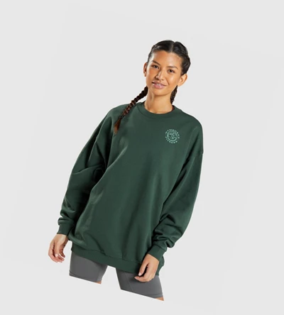 Sudadera Con Capucha Gymshark Legacy Estampados Sweatshirt Mujer Verdes Oscuro | EJHMTIW-27