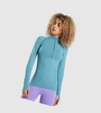 Sudadera Con Capucha Gymshark Vital Seamless 2.0 1/2 Zip Mujer Turquesa | ZWOTDBS-70