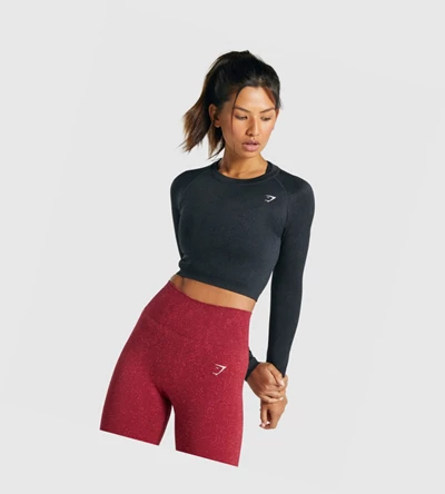 Sudaderas Gymshark Adapt Fleck Seamless Crop Top Mujer Negros | HIYAXBZ-84