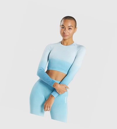 Sudaderas Gymshark Adapt Ombre Seamless Crop Top Mujer Azules Claro Azules Claro | IRJVSXD-17