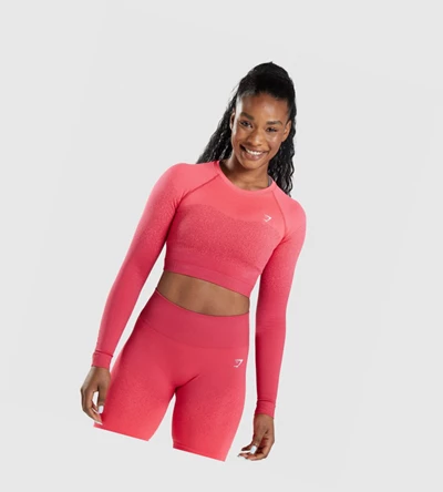 Sudaderas Gymshark Adapt Ombre Seamless Crop Top Mujer Rosas Rojos | JAYKTCV-43