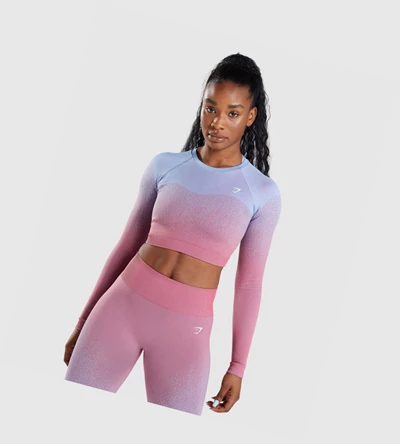 Sudaderas Gymshark Adapt Ombre Seamless Crop Top Mujer Rosas Rosas Azules Claro | LKYANQB-54