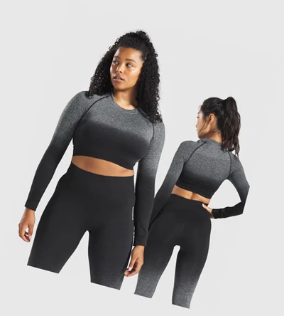 Sudaderas Gymshark Adapt Ombre Seamless Crop Top Mujer Negros Negros | TYWLPSC-63