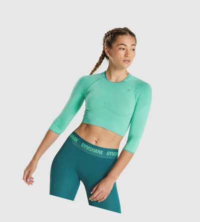 Sudaderas Gymshark Apex Seamless Crop Top Mujer Turquesa | QVRPTCI-19