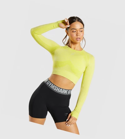 Sudaderas Gymshark Flex Sports Crop Top Mujer Amarillos | GNCMAFL-89