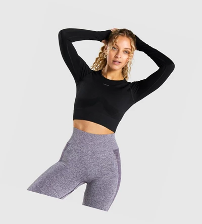 Sudaderas Gymshark Flex Sports Crop Top Mujer Negros Grises | NEQSLIK-47