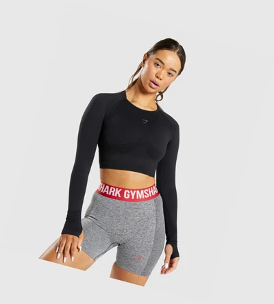 Sudaderas Gymshark Flex Sports Crop Top Mujer Negros | NVIJMWK-70