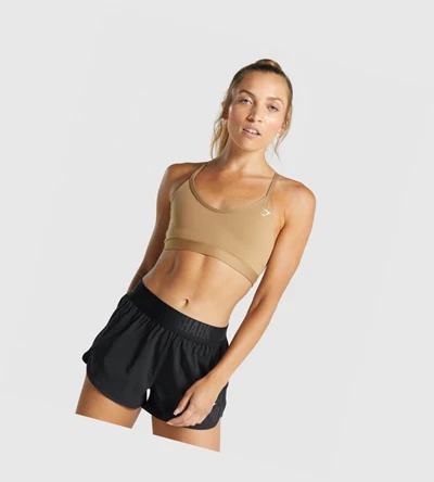 Sujetadores Deportivos Gymshark V Neck Entrenamiento Mujer Marrom Claro | IPLOSJT-62