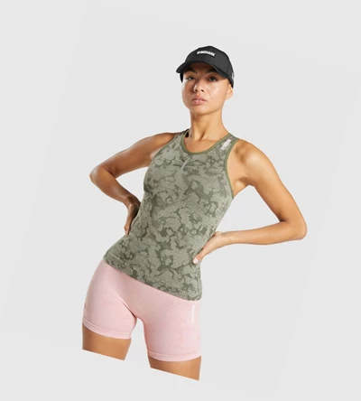 Camiseta Tirantes Gymshark Adapt Camo Seamless Mujer Verdes | CDVTJEM-15