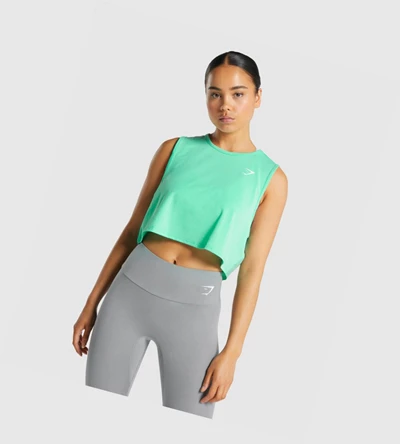 Camiseta Tirantes Gymshark Entrenamiento Crop Mujer Turquesa | QMYAPJD-39