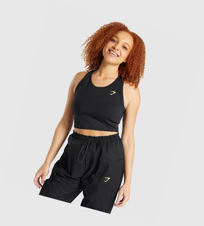 Camiseta Tirantes Gymshark Pulse Crop Mujer Negros | GFMQCAX-56