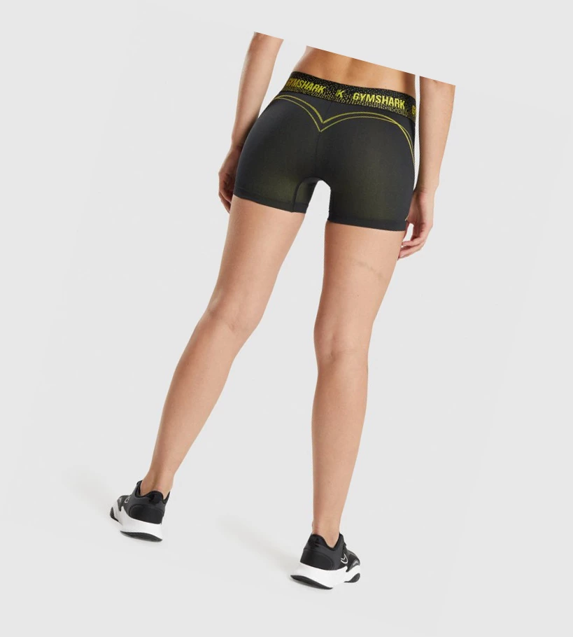 Bermudas Gymshark Apex Seamless Low Rise Mujer Negros Amarillos | HXQOUCR-68