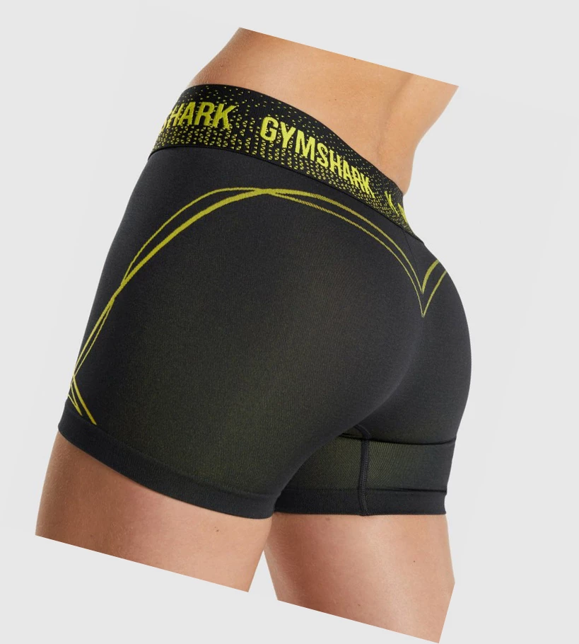 Bermudas Gymshark Apex Seamless Low Rise Mujer Negros Amarillos | HXQOUCR-68