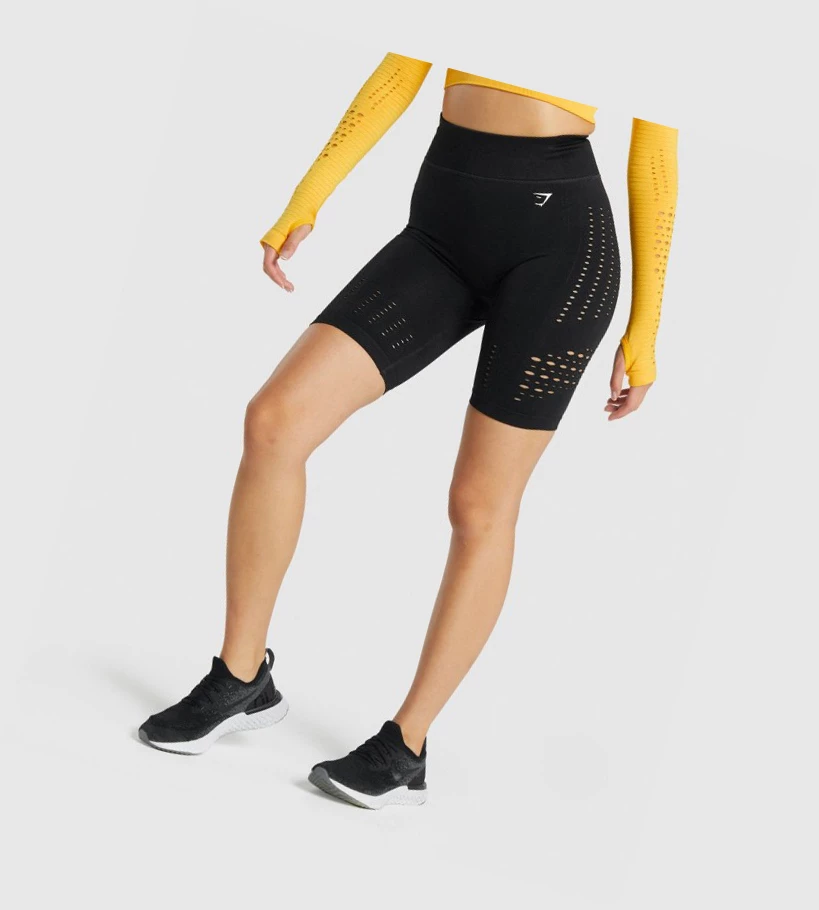 Bermudas Gymshark Glow Seamless Mujer Negros | DSHLWTK-63