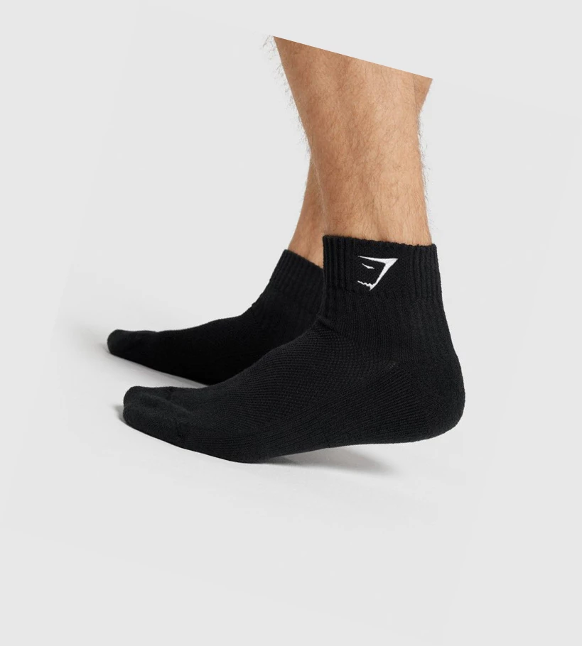 Calcetines Gymshark Sharkhead Embroidered Quarter 2pk Hombre Negros | THVNUXE-47