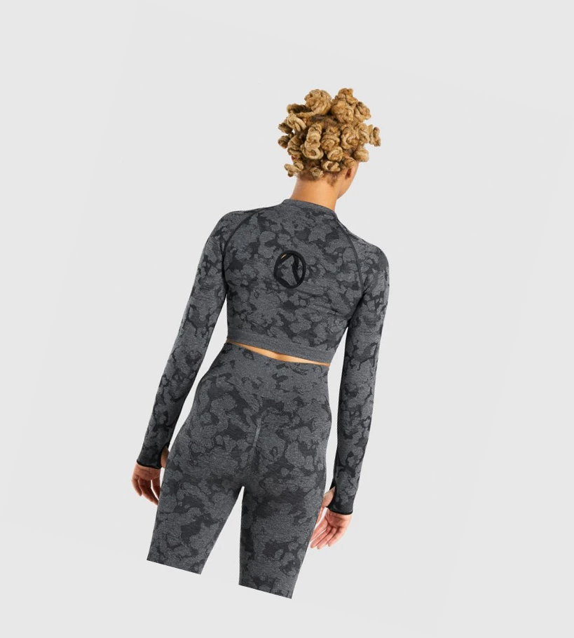 Camiseta Gymshark Adapt Camo Seamless Crop Top Mujer Negros | AJZVKUG-09