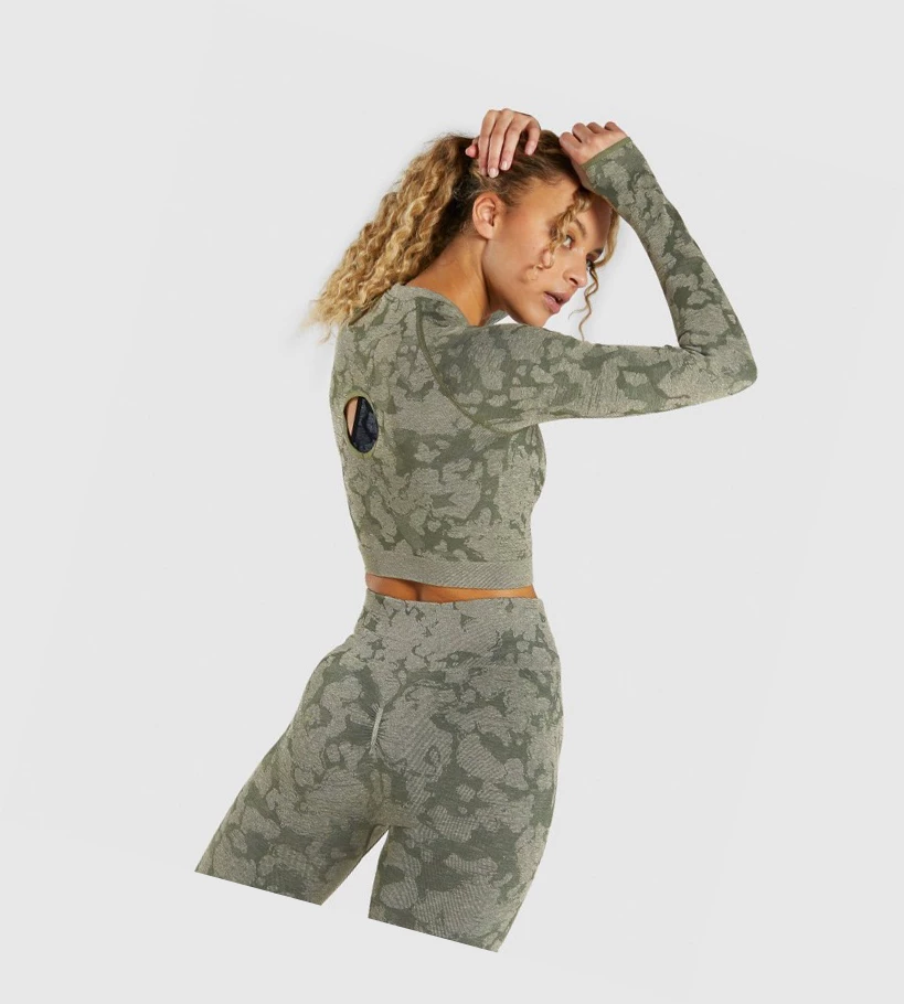 Camiseta Gymshark Adapt Camo Seamless Crop Top Mujer Verdes | HDLMQZY-83