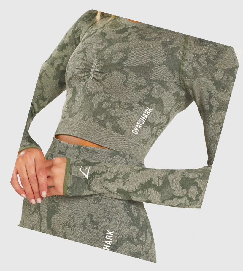 Camiseta Gymshark Adapt Camo Seamless Crop Top Mujer Verdes | HDLMQZY-83