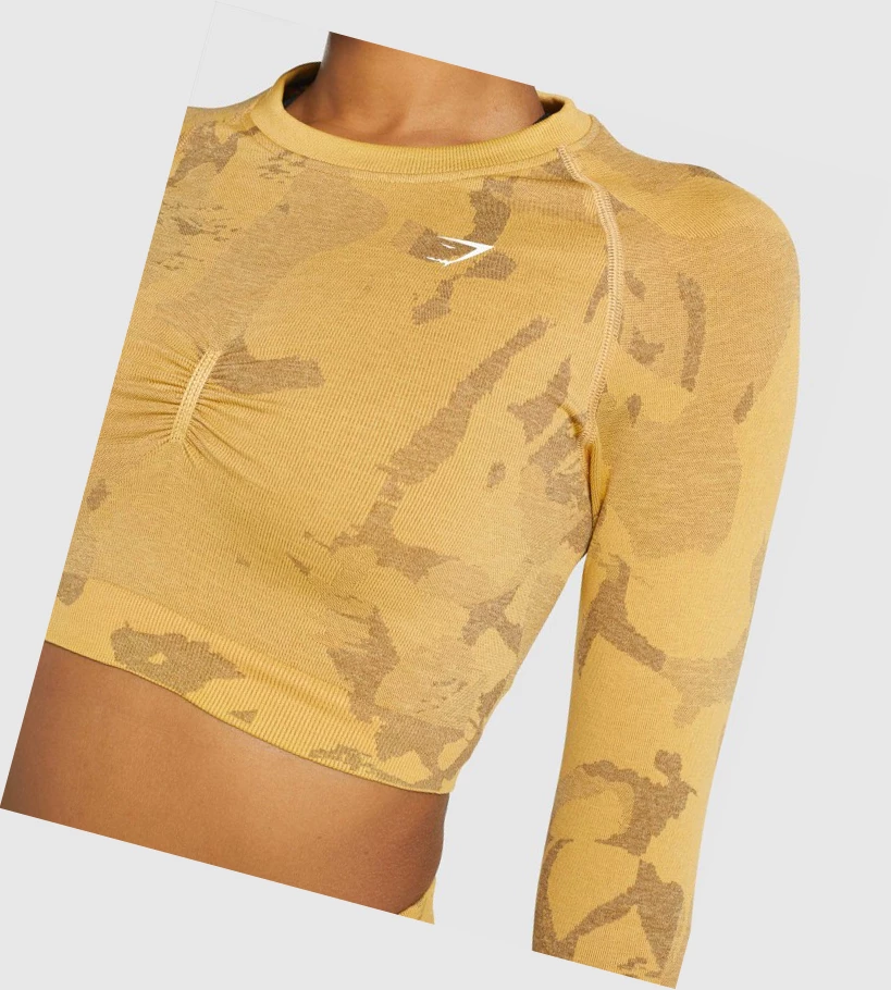 Camiseta Gymshark Adapt Camo Seamless Crop Top Mujer Amarillos | KLEDCTV-62