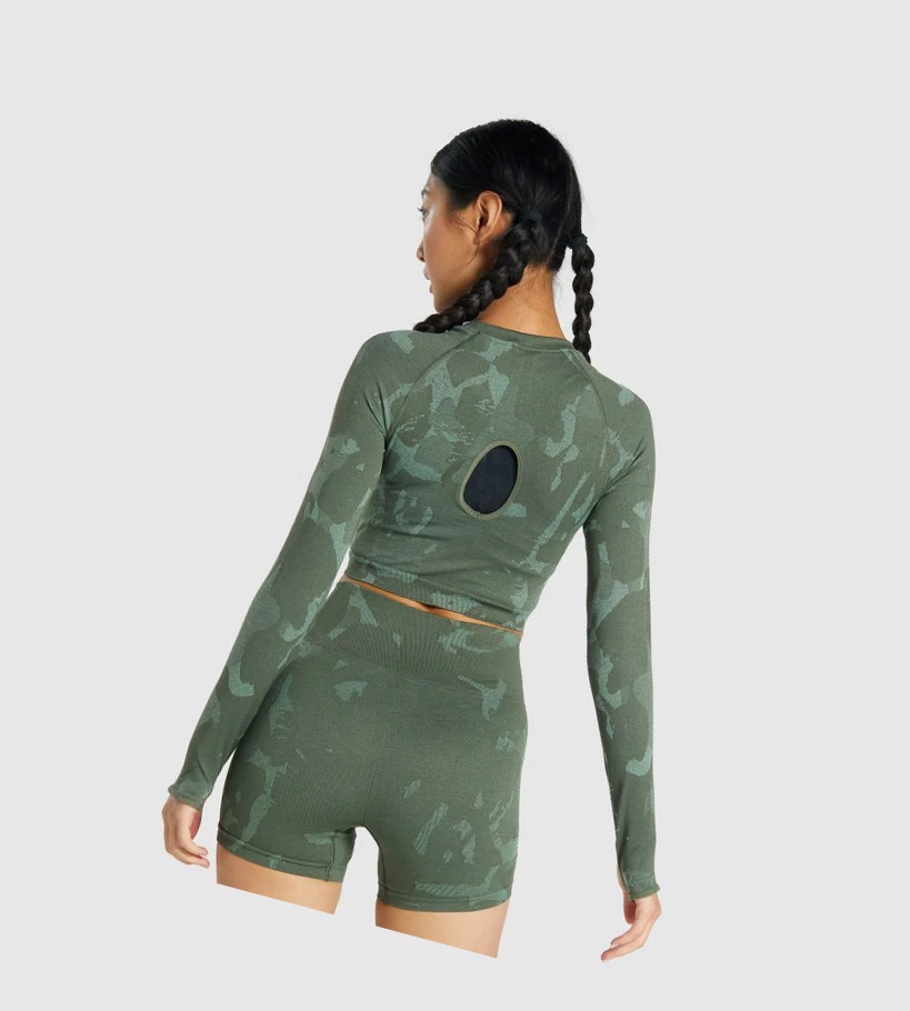 Camiseta Gymshark Adapt Camo Seamless Crop Top Mujer Verdes | VPXBNYO-23