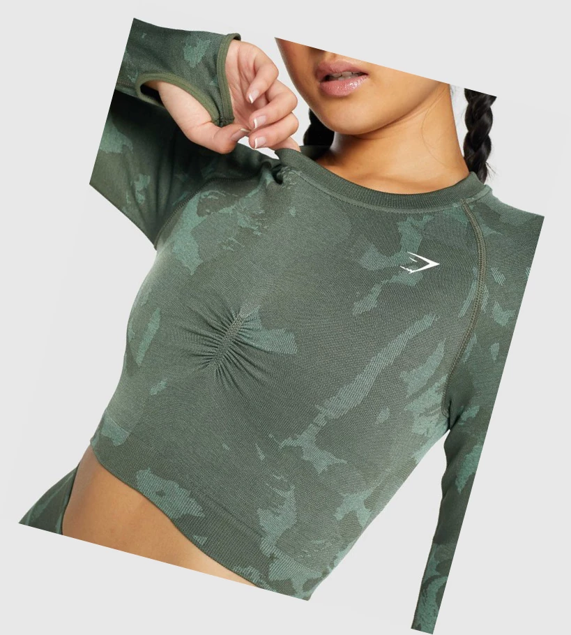 Camiseta Gymshark Adapt Camo Seamless Crop Top Mujer Verdes | VPXBNYO-23