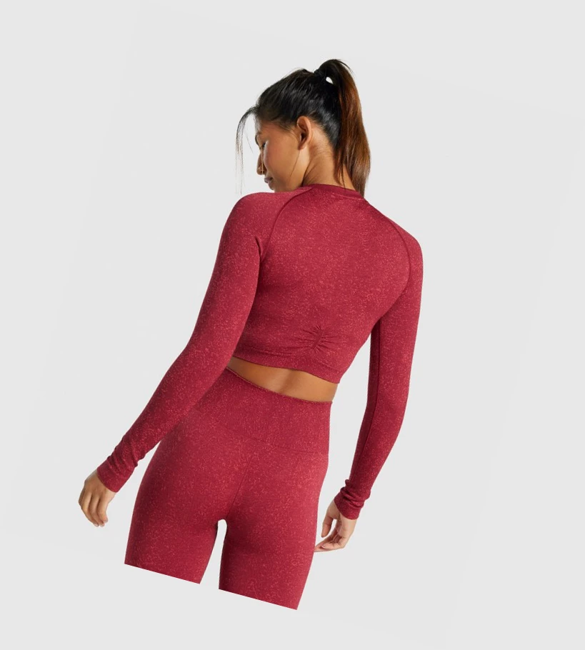 Camiseta Gymshark Adapt Fleck Seamless Crop Top Mujer Vino | CGKYARD-79