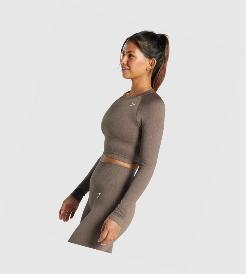 Camiseta Gymshark Adapt Fleck Seamless Crop Top Mujer Marrom | HACWYQE-67